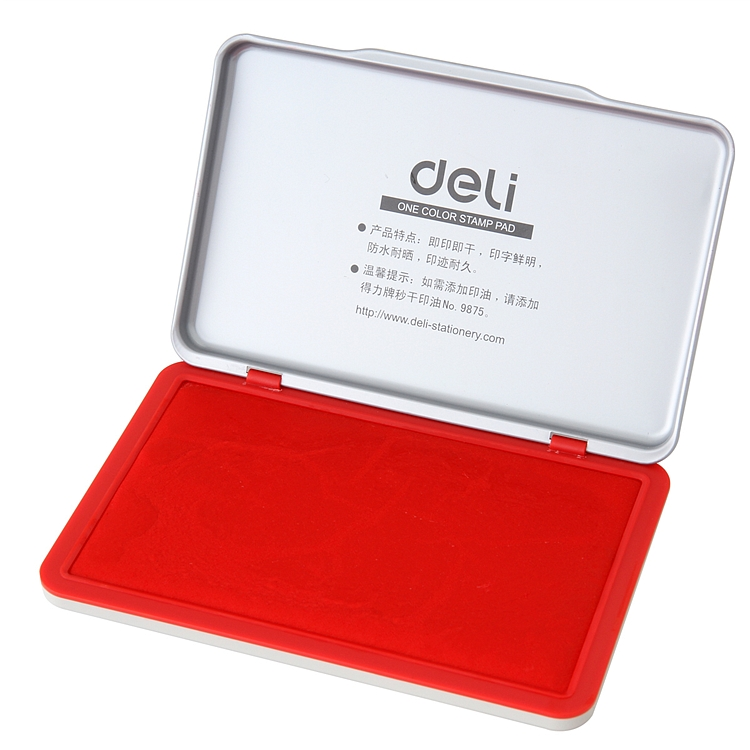 得力(deli) 143*87mm 金属方形大号秒干印台 办公用品 红色9893