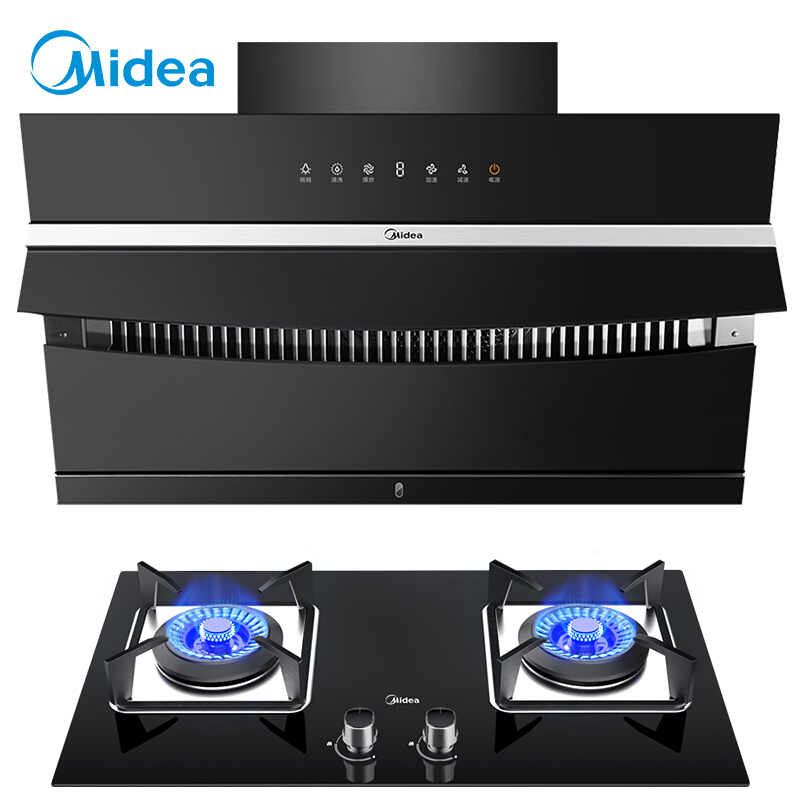 美的（Midea）侧吸抽油烟机燃气灶烟灶套装 20立方 家用吸油烟机 4.5KW灶具 J58+Q3