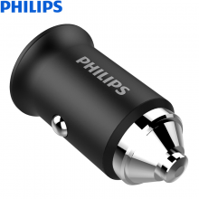 飞利浦（PHILIPS）迷你车载充电器快充 3.1A智能输出 一拖二双USB DLP3520N 黑色