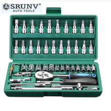 鑫瑞 SRUNV 汽修套筒扳手套装快速棘轮修车工具多功能工具套装46件小盒 A1-X04609