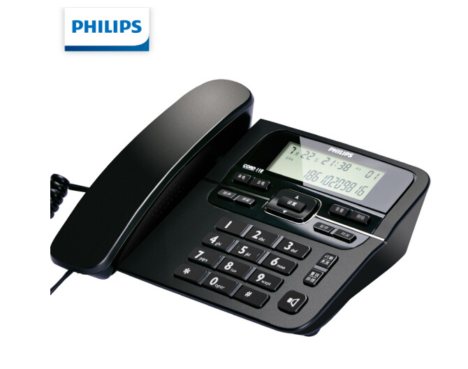 飞利浦(PHILIPS）电话机座机 固定电话 办公家用 来电显示 双接口 免电池 CORD118黑色
