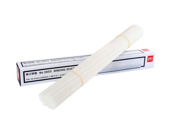 得力（deli）3853 财务装订机用透明装订铆管Φ5.2*500mm 激光款-铆管(100支/盒)