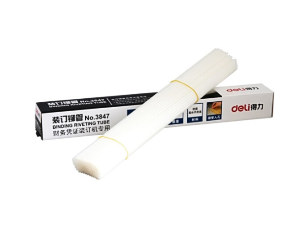 得力（deli）3847 财务装订机用透明装订铆管Φ4.8*500mm 热销款-厚页数-铆管(100支/盒)