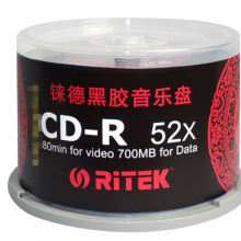 铼德(RITEK) 台产中国红黑胶音乐盘 CD-R 52速700M 空白光盘/光碟/刻录盘 桶装50片