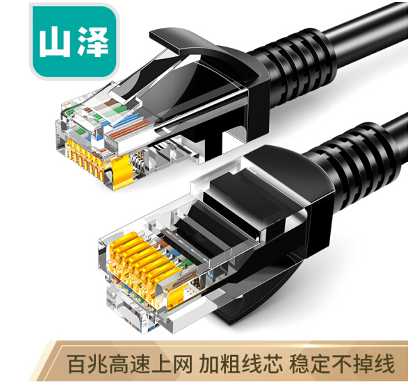 山泽(SAMZHE)超五类网线 CAT5e类高速百兆网线 10米 工程/宽带电脑家用连接跳线 成品网线 黑色 SH-1100