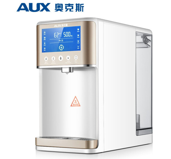 奥克斯（AUX）饮水机家用RO反渗透小型纯水机台式速热直饮机净水器茶吧净饮一体机 香槟金