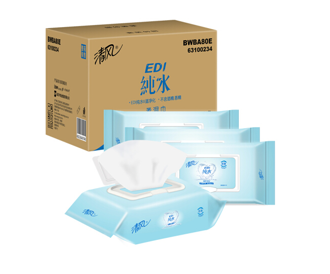清风 (APP) 湿巾 洁肤柔湿巾 EDI纯水系列 80片*4包 (整箱销售)