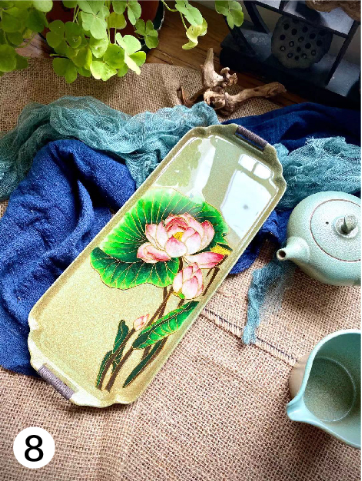 掐丝珐琅茶盘 青釉长方茶盘 礼品定制茶具礼品