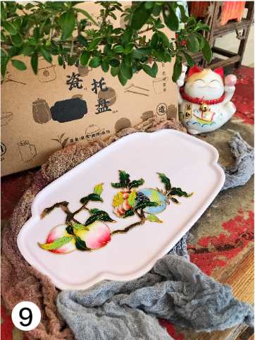 掐丝珐琅茶盘 粉瓷如意茶盘 礼品定制茶具礼品