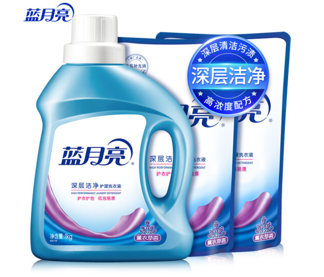 蓝月亮深层洁净洗衣液4斤套装：薰衣草1kg*1瓶+500g*2袋
