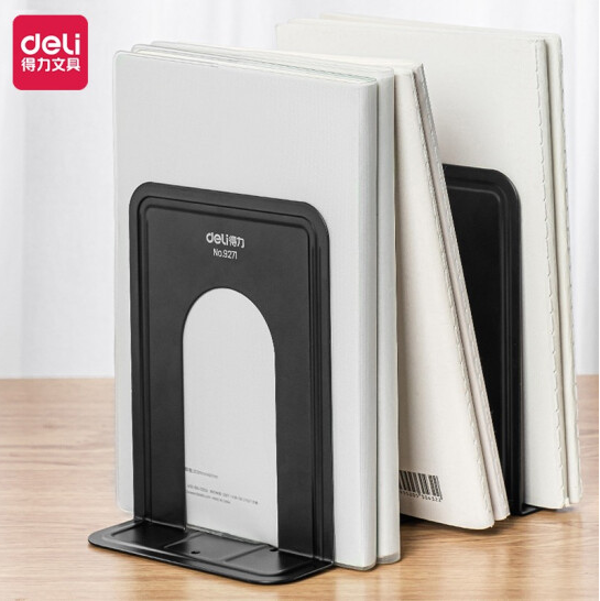 得力(deli)6英寸(高15cm)金属铁书立架 办公书靠2片/付 办公用品 黑色9271