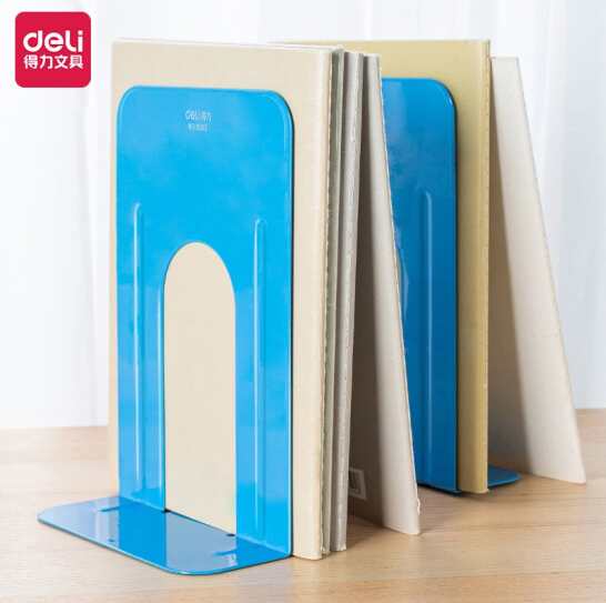 得力(deli)9英寸(高23cm)金属铁书立架 书籍挡靠夹2片/付 办公用品 蓝色9263