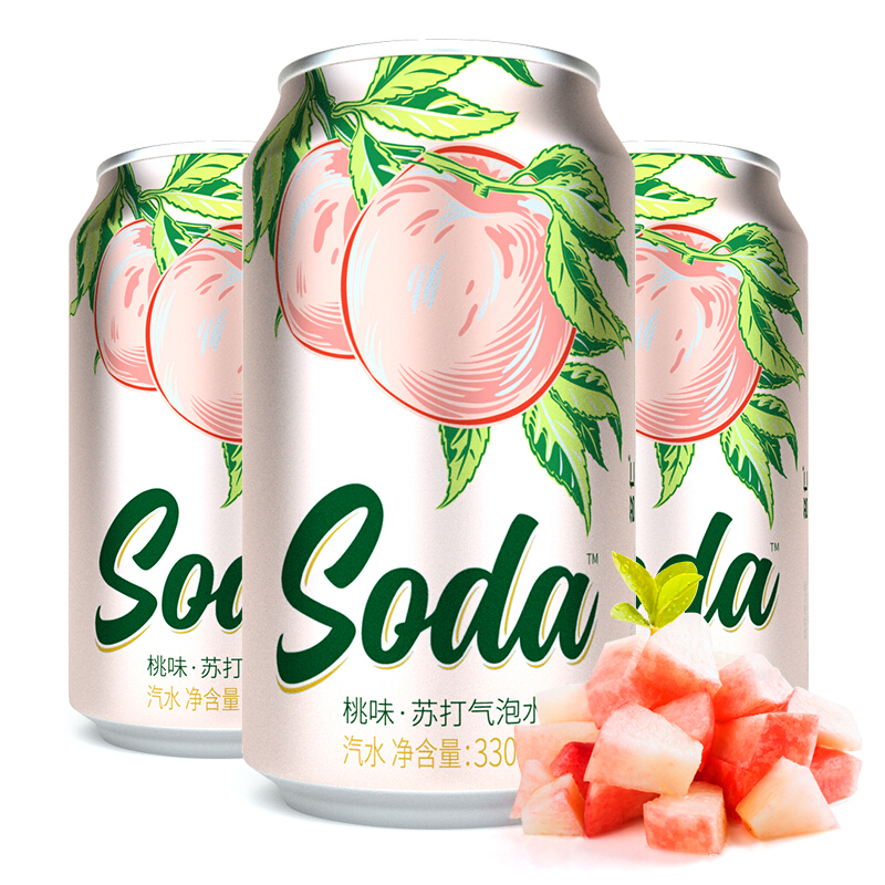 名仁 苏打水汽水 330ml*24罐 整箱装 无糖气泡水蜜桃味