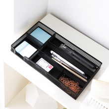 得力(deli)多功能金属材质办公收纳盘笔筒 桌面小物件收纳盒笔盒 黑色8919