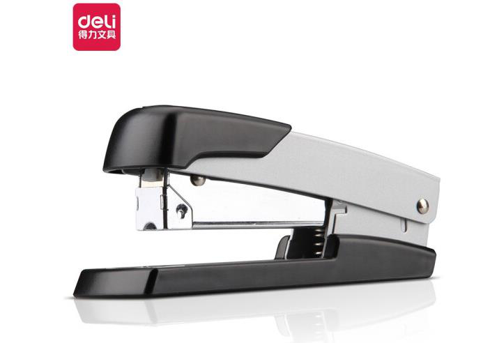 得力(deli)轻便型厚层订书机/订书器 金属材质可钉50页 银色0416
