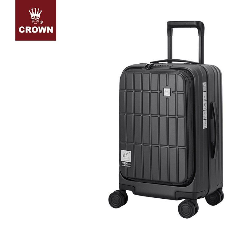 CROWN/皇冠 拉链铝框拉杆箱万向八轮旅行箱 密码登机硬箱 5252-20英寸亚光铁灰