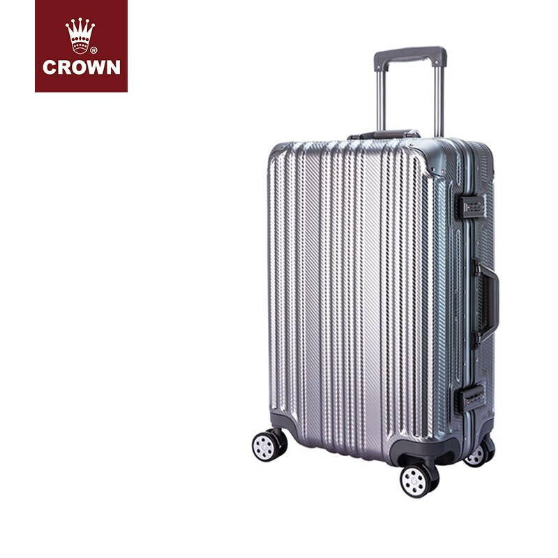 CROWN皇冠铝框拉杆箱 行李箱旅行箱铝框拉杆箱密码箱出差商务 坚固防刮铝框登机箱 5195-20英寸-枪色