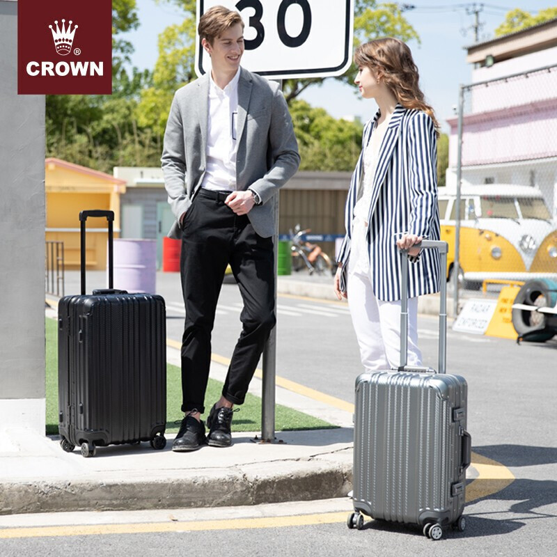 CROWN皇冠铝框拉杆箱 行李箱旅行箱铝框拉杆箱密码箱出差商务 坚固防刮铝框行李箱 5195-25英寸-枪色