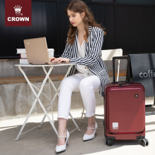 CROWN皇冠 拉链铝框拉杆箱 商旅两用旅行箱男女耐磨托运箱密码箱万向轮行李箱结婚箱 5275-25英寸酒红色