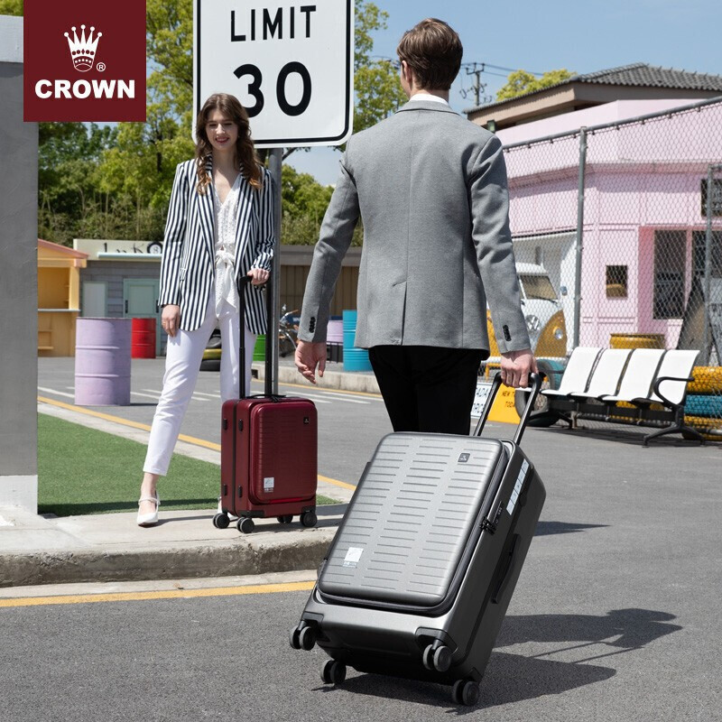 CROWN/皇冠 拉链铝框拉杆箱 商旅两用旅行箱男女耐磨托运箱密码箱 行李箱 登机箱 5275-20英寸铁灰色