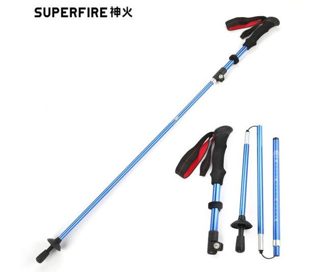 神火（supfire）户外登山杖直柄5节蓝色手杖登山拐杖徒步健走爬山登山攀岩