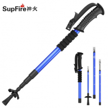 神火（supfire）户外登山杖铝合金直型柄4节超轻拐杖徒步健走爬山户外拐杖手杖蓝色