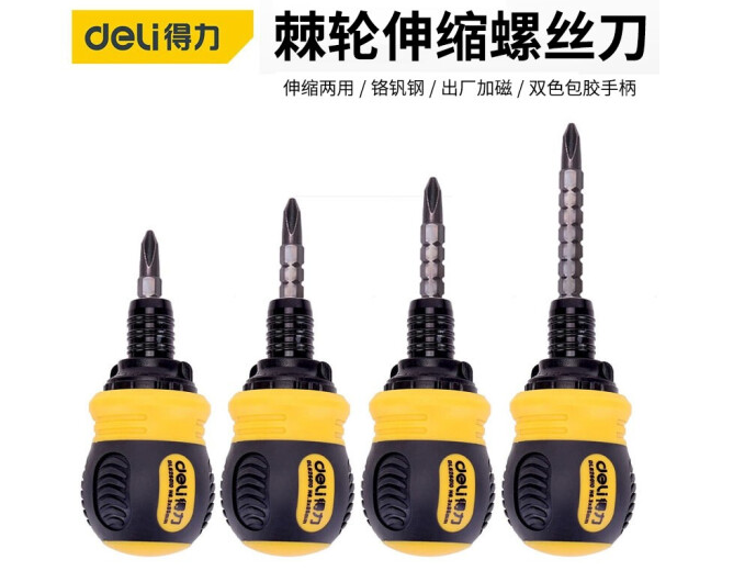 得力（deli）伸缩棘轮两用螺丝刀十字一字多功能铬钒钢省力改锥双头螺丝批梅花小起子正反带磁性 棘轮伸缩两用螺丝批 DL626010