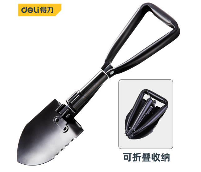  得力(deli) 多功能应急折叠工兵铲 户外车载家用工具 铲雪露营救援钓鱼小铁锹藏獒铲子 DL554001