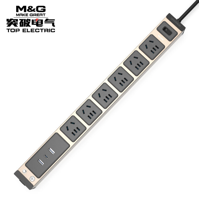 突破（M&G）安推MG37-1L焕新机柜插座/10A三合一总控开关/6位新国标+2USB+1type-C插排/插座/1.8米
