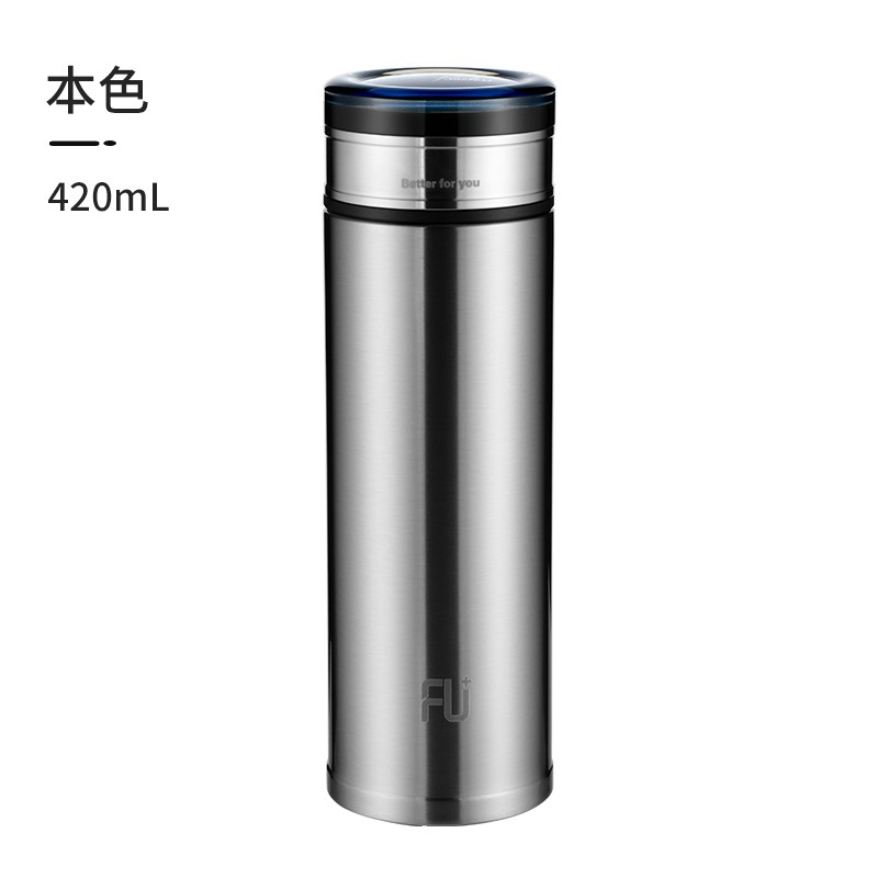 富光 FU+经典泰系列真空保温杯316不锈钢材质水杯 商务办公茶杯 银色 420ml
