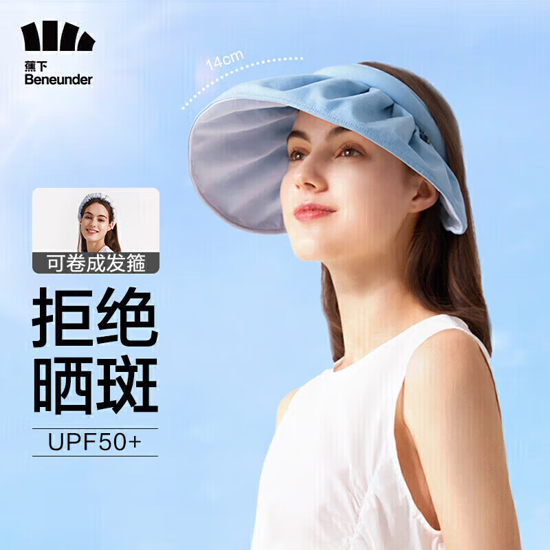 蕉下（beneunder）防晒帽遮阳帽女帽子太阳帽大帽檐防紫外线空顶帽纭际贝壳帽布鲁蓝