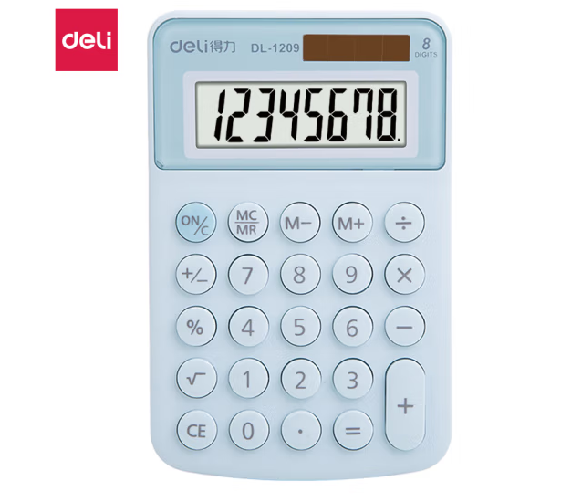 得力（deli）双电源学生计算器 马卡龙迷你便携式计算器 蓝色 1209A