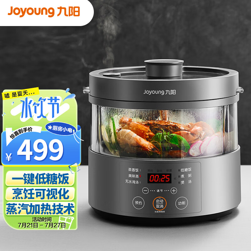 九阳（Joyoung）肖战推荐3升多功能电饭煲电饭锅电蒸锅蒸汽加热无涂层玻璃内胆3L低糖饭煲F30S-S160【天空系列】