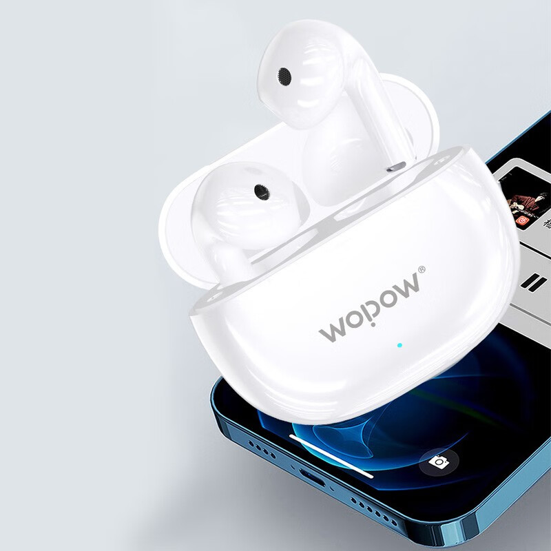沃品（WOPOW）蓝牙耳机无线HIFI音质发烧级入门降噪防水续航时间长半入耳音乐运动适用于苹果华为小米安卓TWS09 白色