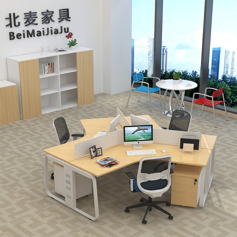 麦森 员工位 三人职员屏风卡位钢制办公桌 办公家具组合工位 枫木色不带柜椅 可定制 MS-GW-161
