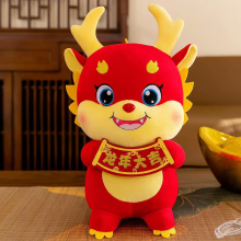 龘秦2024龙年吉祥物公仔卡通生肖龙玩偶龙年大吉（报牌款） 30cm
