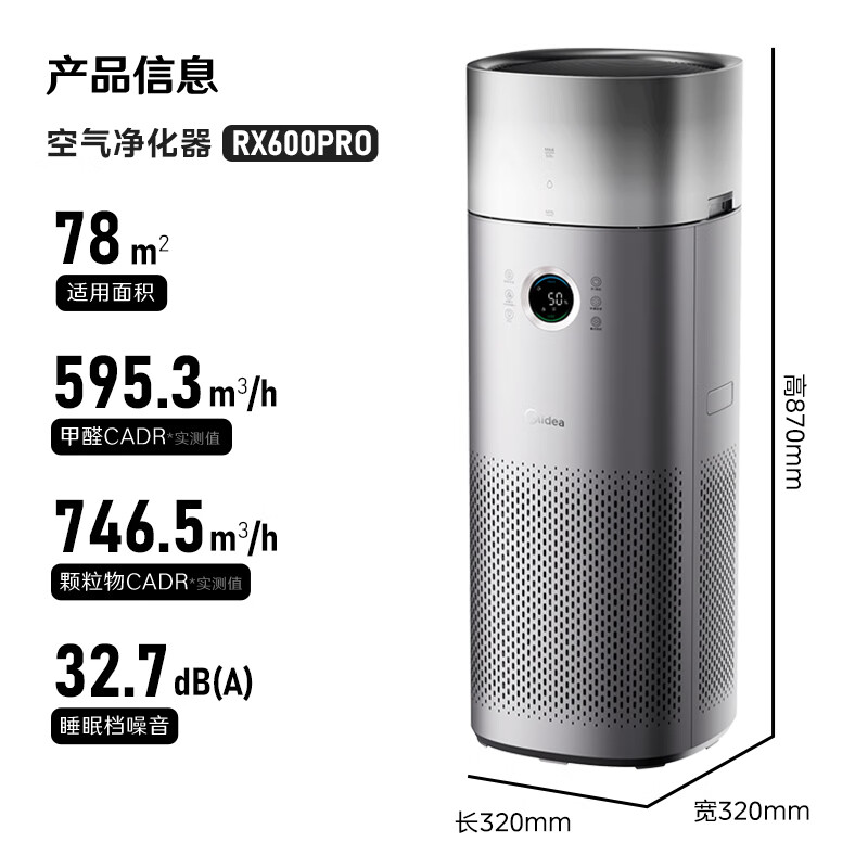 美的（Midea）家电国家补贴空气净化器加湿器一体机除甲醛除甲流烟味宠物浮毛净化机KJ650G-RX600 PRO