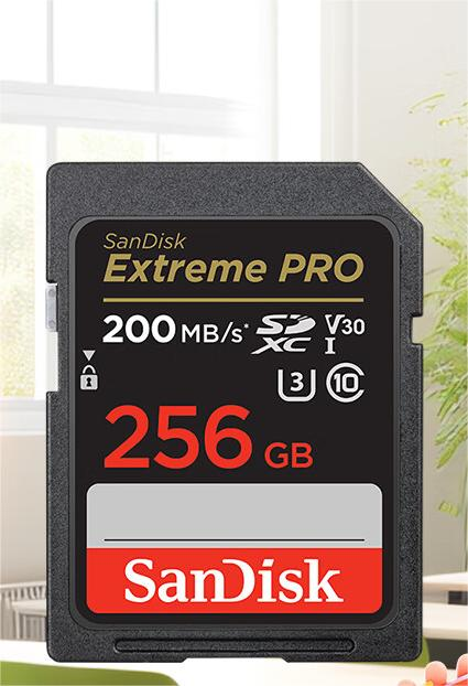 SanDisk闪迪相机卡4K视频高清SD卡UHS-I微单存储卡微单反摄像储存大卡U3 V30闪存卡 256G 适用佳能尼康单反相机存储卡