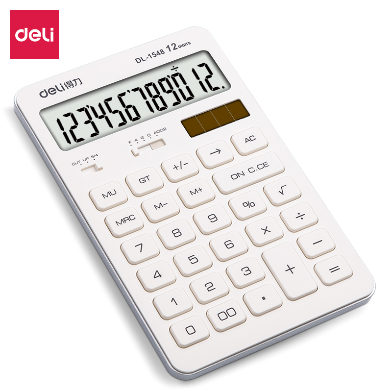 得力(deli)双电源平板式计算器 12位大屏桌面计算机 白色 1548A