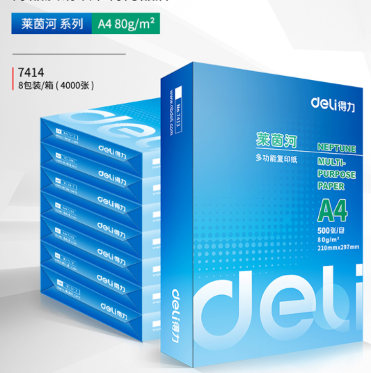 得力（deli）莱茵河 80g A4 复印纸 中高档打印纸 500张/包 8包1箱（整箱4000张）