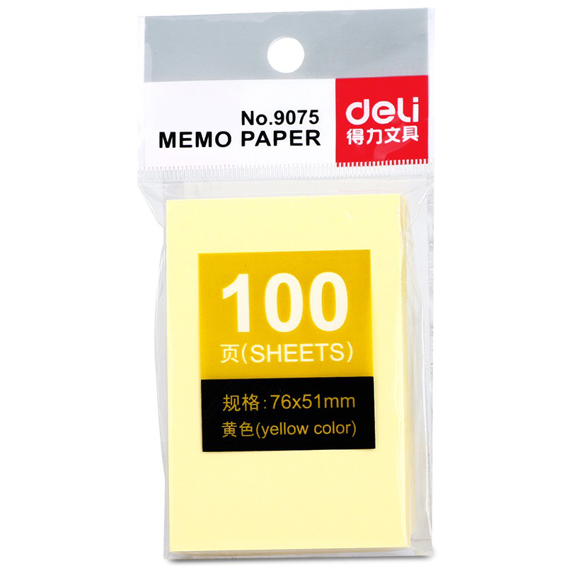 得力（deli） 便利贴 标签纸 便签纸 记事贴 可反复粘撕9075(76*51mm)
