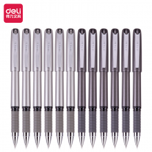 得力(deli)0.5mm黑色中性笔水笔签字笔 金属质感软胶握手12支/盒S25
