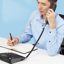 齐心(Comix)办公电话机 座机 固定电话 办公家用 双接口 免电池 免提通话 黑色 T330