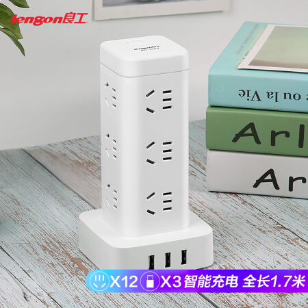 良工（lengon）USB智能立式插座12位1.7米