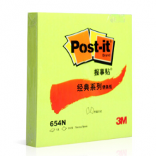 3M 荧光色报事贴便签纸 彩色便条纸贴学生文具醒目告示报事贴 654N 绿色