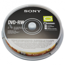 办公索尼（SONY）DVD-RW 光盘/刻录盘 1-2速4.7G 桶装10片 可擦写 空白光盘