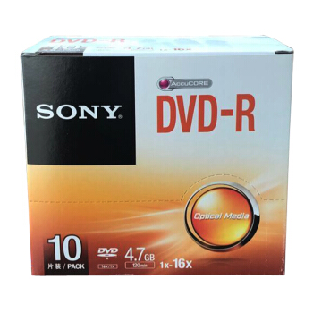 办公用品索尼（SONY）DVD-R 光盘/刻录盘 16速4.7G 单片盒装10片/包 空白光盘