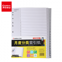 齐心(Comix) IX899 A4 11孔易分类标签 月度隔页索引纸31页(1-31)