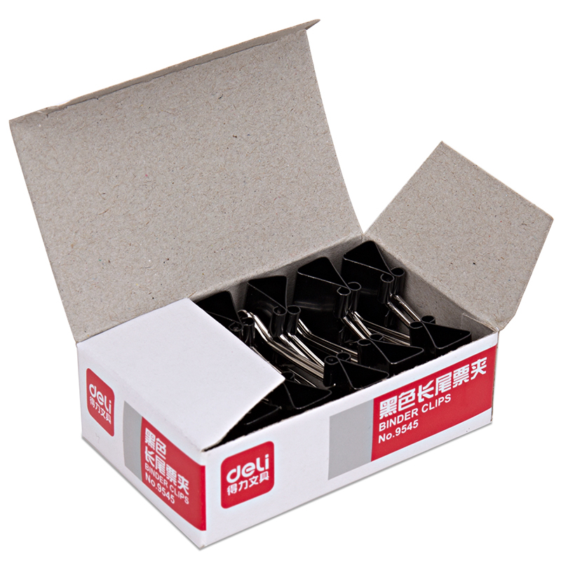  得力(deli)19mm金属黑色长尾夹/票据夹/燕尾夹/票据夹子 12只/盒 办公用品 9545 
