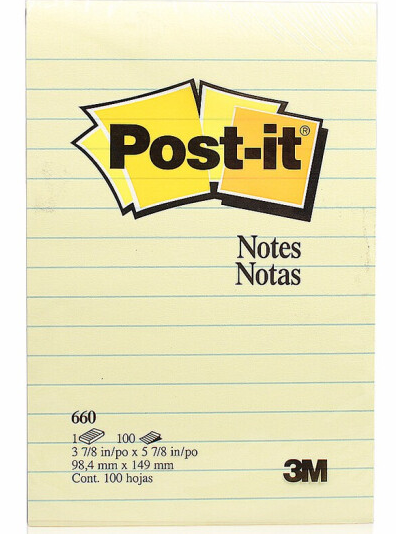 3M黄色横线条便条纸(102*150mm/100页)660